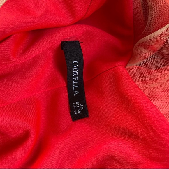 NWT Red Odrella Sheer Bow Holiday Evening Dress - Picture 7 of 11